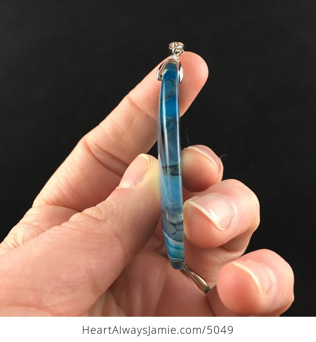 Blue Dragon Veins Agate Stone Jewelry Pendant - #WLauVJsuPJw-5