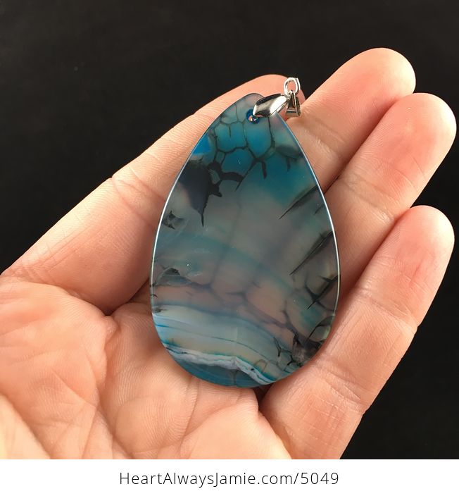 Blue Dragon Veins Agate Stone Jewelry Pendant - #WLauVJsuPJw-6