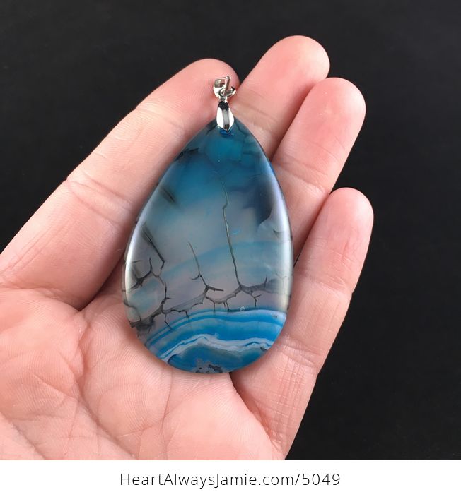 Blue Dragon Veins Agate Stone Jewelry Pendant - #WLauVJsuPJw-1