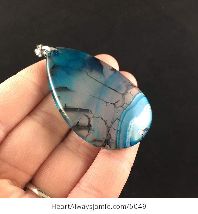 Blue Dragon Veins Agate Stone Jewelry Pendant - #WLauVJsuPJw-3