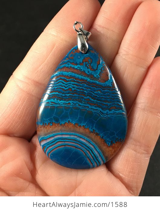 Blue Dragon Veins and Red Druzy Agate Stone Pendant - #s58dXMsXX68-1