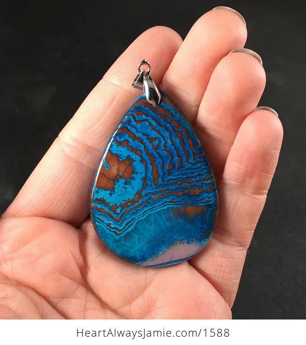 Blue Dragon Veins and Red Druzy Agate Stone Pendant Necklace - #s58dXMsXX68-2