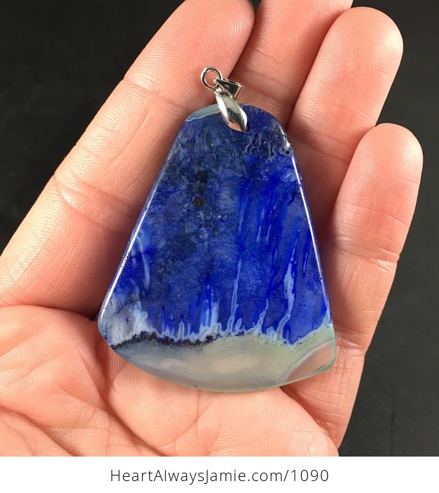 Blue Drusy Agate Stone Pendant Necklace - #8KGivBwQfXw-2