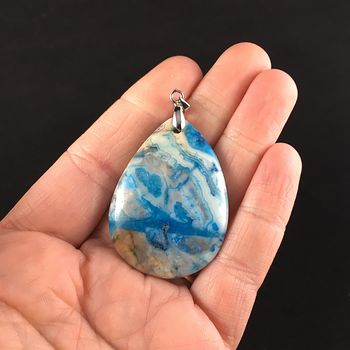 Blue Drusy Crazy Lace Agate Stone Jewelry Pendant #xhhNdn9uO6g