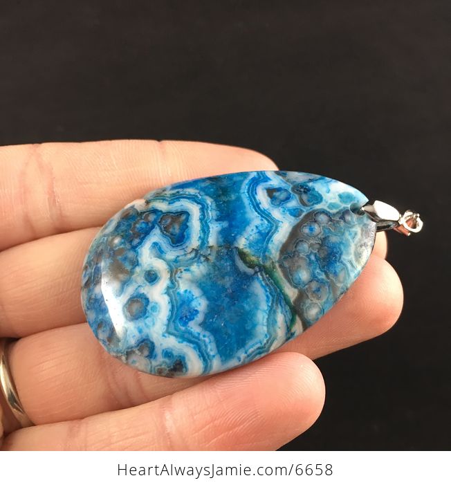 Blue Drusy Crazy Lace Agate Stone Jewelry Pendant - #9LBL8wmusRQ-3
