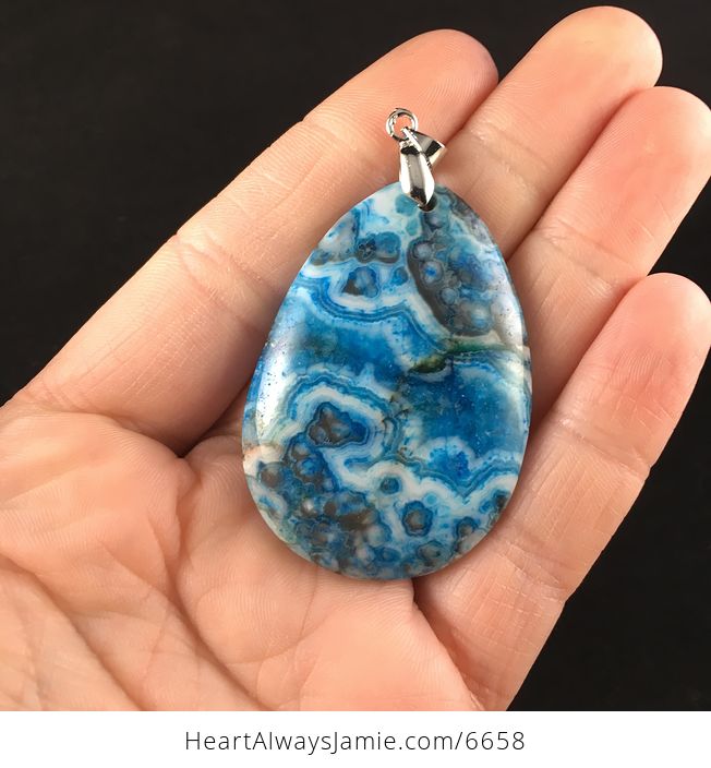 Blue Drusy Crazy Lace Agate Stone Jewelry Pendant - #9LBL8wmusRQ-1