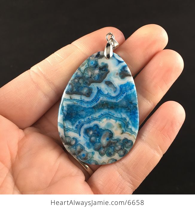 Blue Drusy Crazy Lace Agate Stone Jewelry Pendant - #9LBL8wmusRQ-6