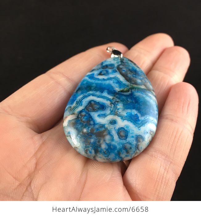 Blue Drusy Crazy Lace Agate Stone Jewelry Pendant - #9LBL8wmusRQ-2