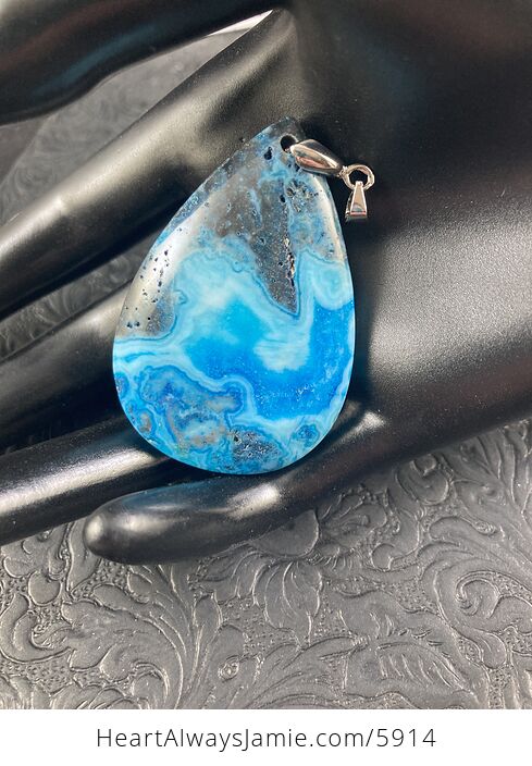 Blue Drusy Crazy Lace Agate Stone Jewelry Pendant - #FCVOtfAtlGI-1