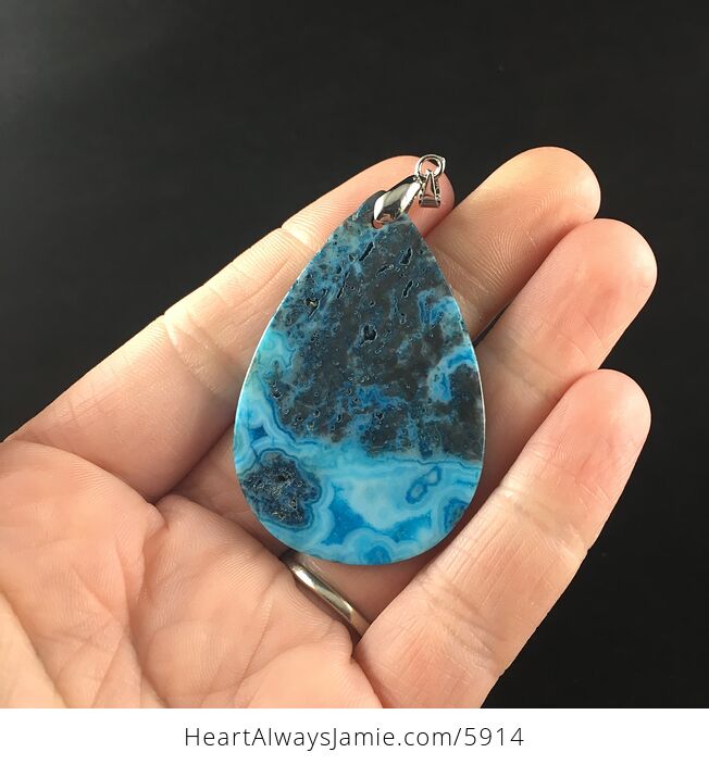 Blue Drusy Crazy Lace Agate Stone Jewelry Pendant - #FCVOtfAtlGI-13