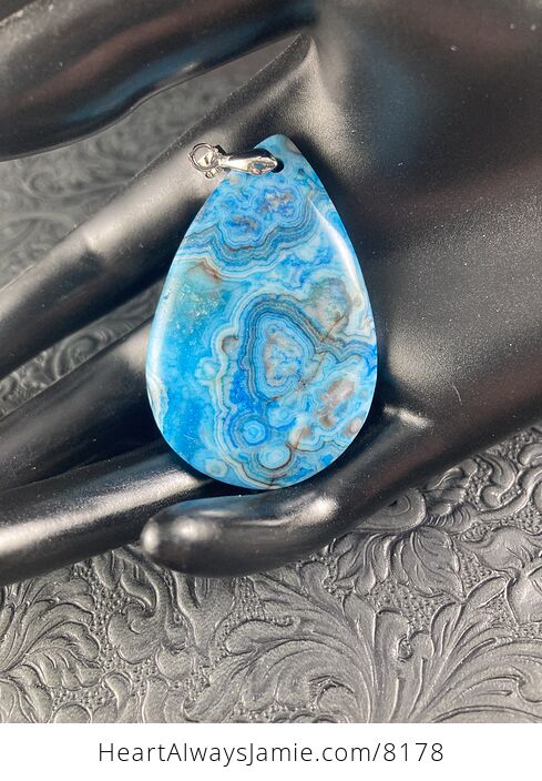 Blue Drusy Crazy Lace Agate Stone Jewelry Pendant - #GvbrjlROLGw-1