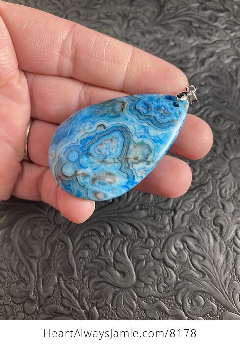 Blue Drusy Crazy Lace Agate Stone Jewelry Pendant - #GvbrjlROLGw-5