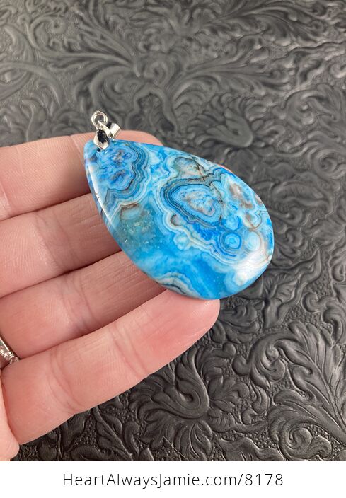 Blue Drusy Crazy Lace Agate Stone Jewelry Pendant - #GvbrjlROLGw-4