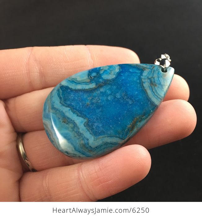 Blue Drusy Crazy Lace Agate Stone Jewelry Pendant - #KSOO9jefth8-3