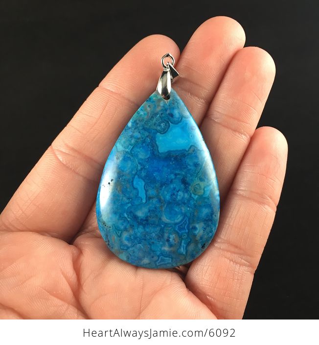 Blue Drusy Crazy Lace Agate Stone Jewelry Pendant - #tFRyq4lIy3A-1