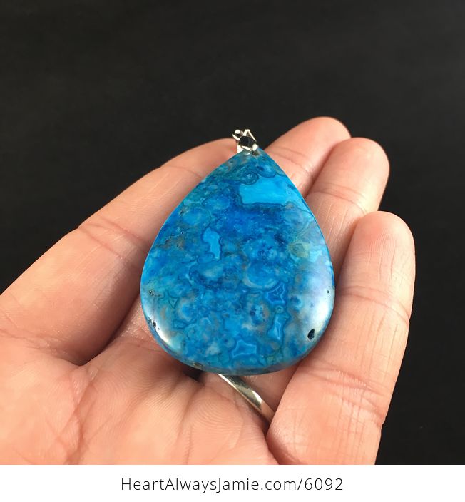 Blue Drusy Crazy Lace Agate Stone Jewelry Pendant - #tFRyq4lIy3A-2
