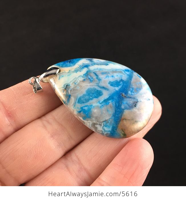 Blue Drusy Crazy Lace Agate Stone Jewelry Pendant - #xhhNdn9uO6g-4