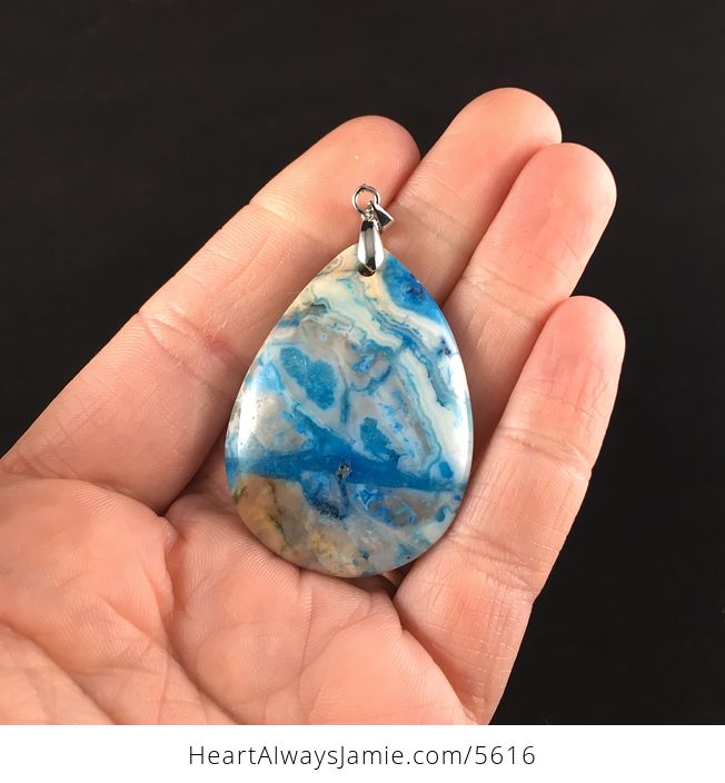 Blue Drusy Crazy Lace Agate Stone Jewelry Pendant - #xhhNdn9uO6g-1