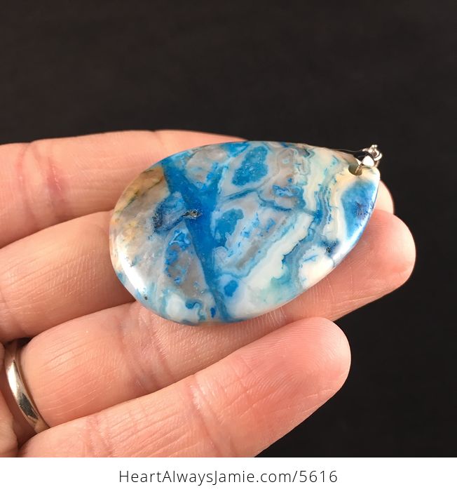 Blue Drusy Crazy Lace Agate Stone Jewelry Pendant - #xhhNdn9uO6g-3