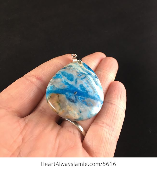 Blue Drusy Crazy Lace Agate Stone Jewelry Pendant - #xhhNdn9uO6g-2