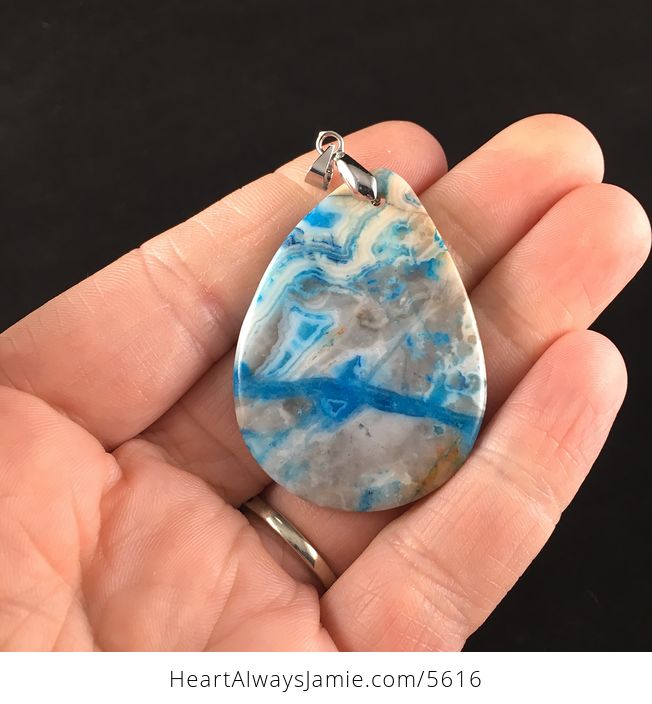 Blue Drusy Crazy Lace Agate Stone Jewelry Pendant - #xhhNdn9uO6g-6
