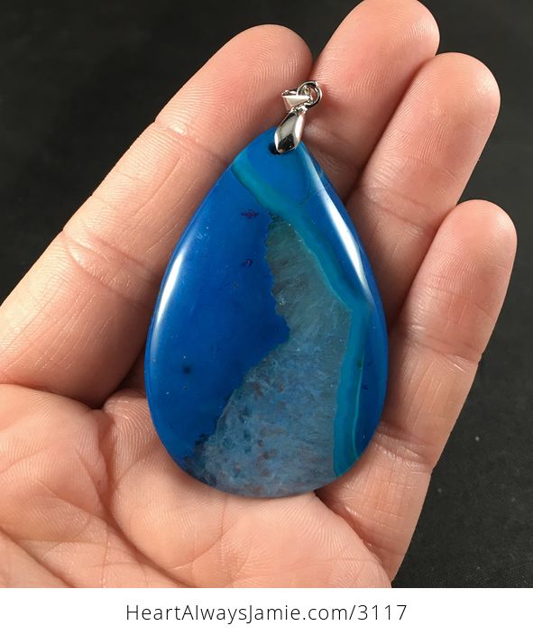 Blue Druzy Agate Stone Pendant - #iZAiUmRcgbQ-1