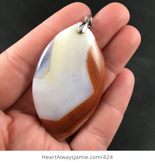 Blue Druzy and White and Brown and Orange Stone Agate Pendant - #PjdFnP7rL5Q-1