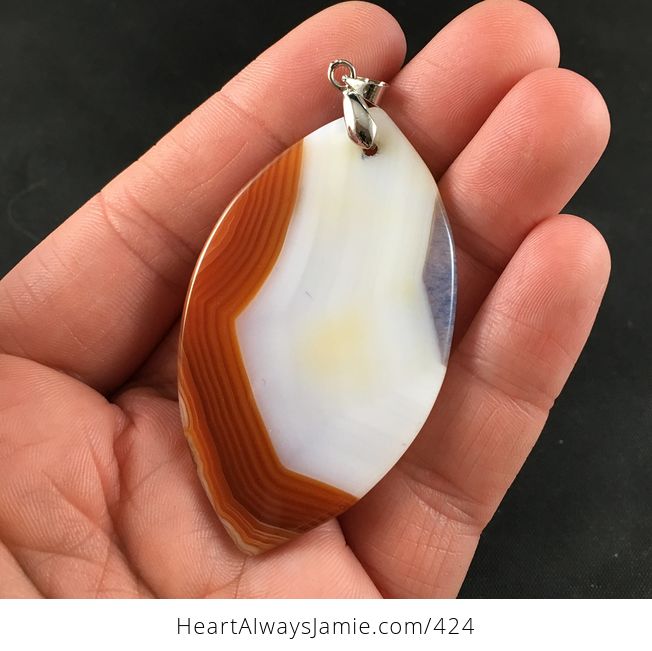 Blue Druzy and White and Brown and Orange Stone Agate Pendant Necklace - #PjdFnP7rL5Q-2