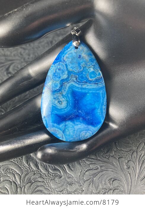 Blue Druzy Crazy Lace Agate Stone Jewelry Pendant - #n0zXVj9TMek-1