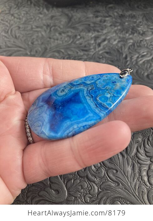 Blue Druzy Crazy Lace Agate Stone Jewelry Pendant - #n0zXVj9TMek-3