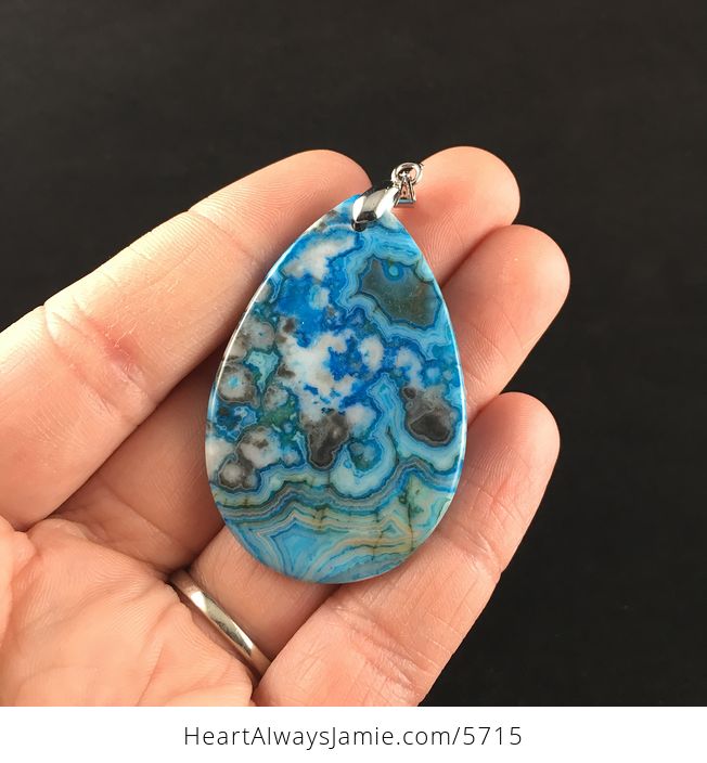 Blue Druzy Crazy Lace Agate Stone Jewelry Pendant - #urgsXmVKf6o-6