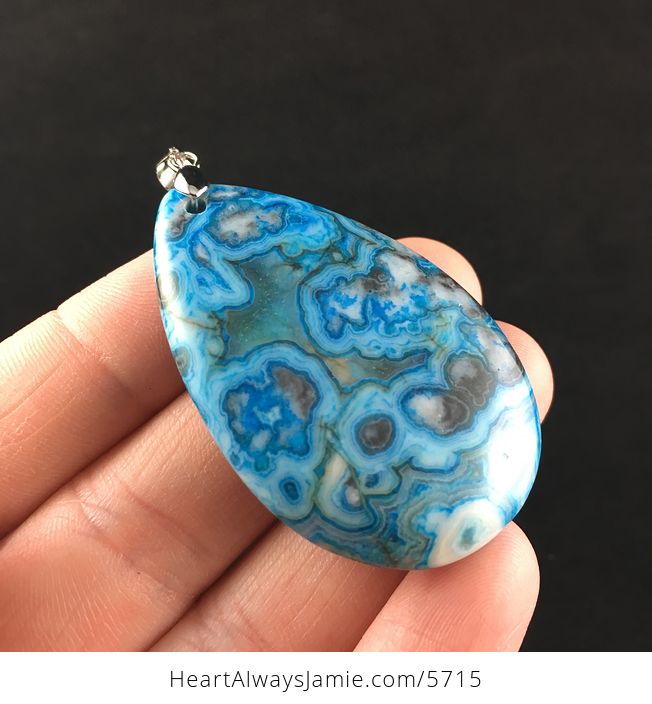 Blue Druzy Crazy Lace Agate Stone Jewelry Pendant - #urgsXmVKf6o-4