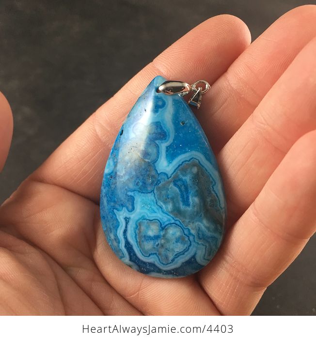 Blue Druzy Crazy Lace Agate Stone Pendant Necklace - #NULUpLwGDTY-3