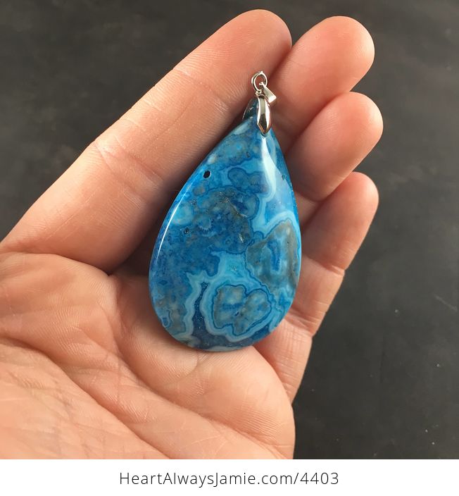 Blue Druzy Crazy Lace Agate Stone Pendant Necklace - #NULUpLwGDTY-2