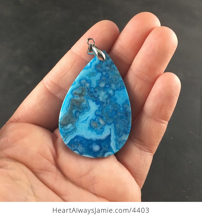 Blue Druzy Crazy Lace Agate Stone Pendant Necklace - #NULUpLwGDTY-5