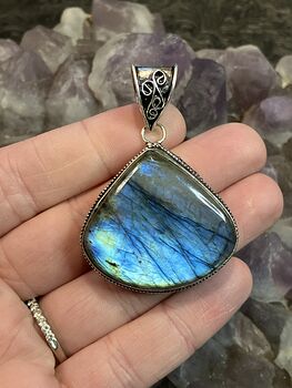 Blue Flash Labradorite Crystal Stone Pendant Jewelry #LBZ8jvDdAGs