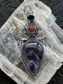 Blue Gem Carnelian and Amethyst Crystal Jewelry Pendant #IqF8kGtOKNU
