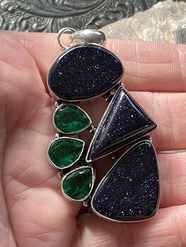 Blue Goldstone and Green Quartz Stone Jewelry Crystal Pendant #1NXNA6PaLQE
