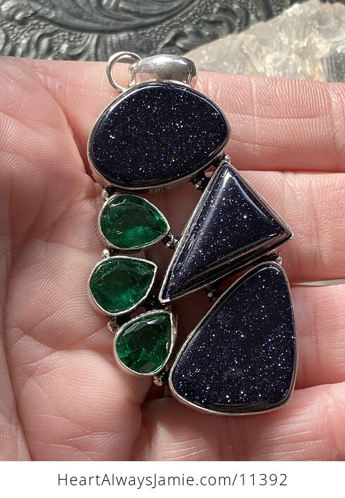 Blue Goldstone and Green Quartz Stone Jewelry Crystal Pendant - #1NXNA6PaLQE-1