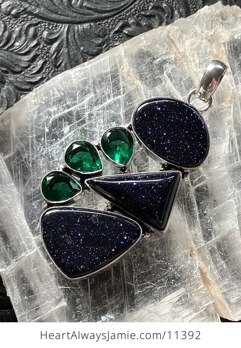 Blue Goldstone and Green Quartz Stone Jewelry Crystal Pendant - #1NXNA6PaLQE-3