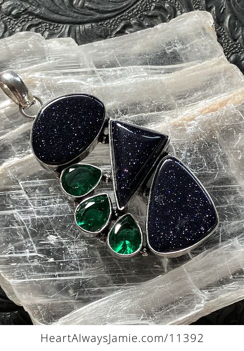 Blue Goldstone and Green Quartz Stone Jewelry Crystal Pendant - #1NXNA6PaLQE-4