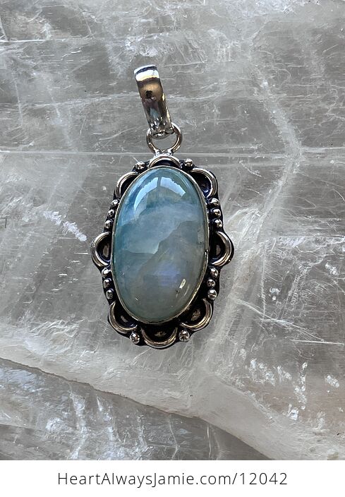 Blue Green Flashy Rainbow Moonstone Gemstone Crystal Jewelry Pendant - #wgNeb0xFL08-6