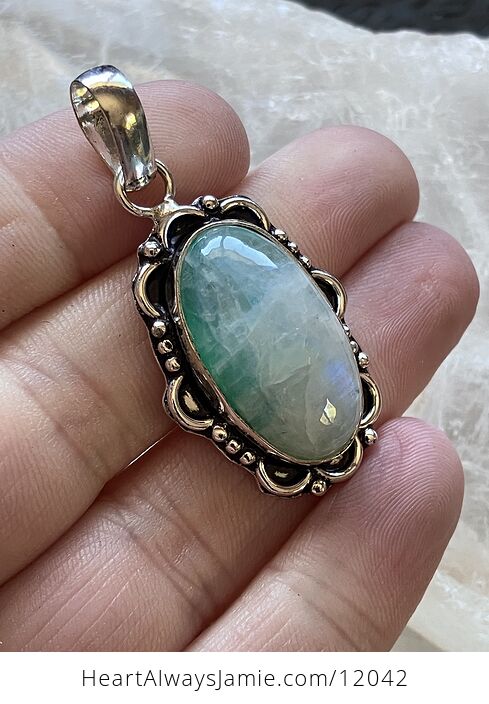 Blue Green Flashy Rainbow Moonstone Gemstone Crystal Jewelry Pendant - #wgNeb0xFL08-3