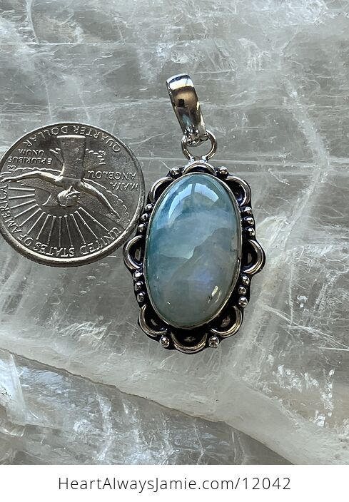 Blue Green Flashy Rainbow Moonstone Gemstone Crystal Jewelry Pendant - #wgNeb0xFL08-7