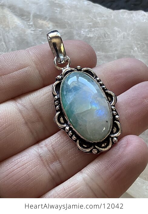 Blue Green Flashy Rainbow Moonstone Gemstone Crystal Jewelry Pendant - #wgNeb0xFL08-1