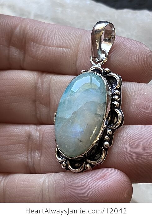 Blue Green Flashy Rainbow Moonstone Gemstone Crystal Jewelry Pendant - #wgNeb0xFL08-4