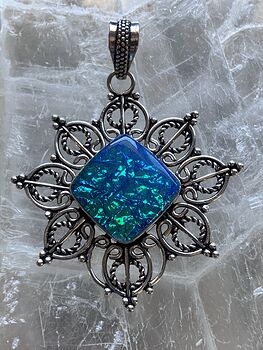 Blue Green Synthetic Opal Crystal Stone Jewelry Pendant #Eyaj793JJW4