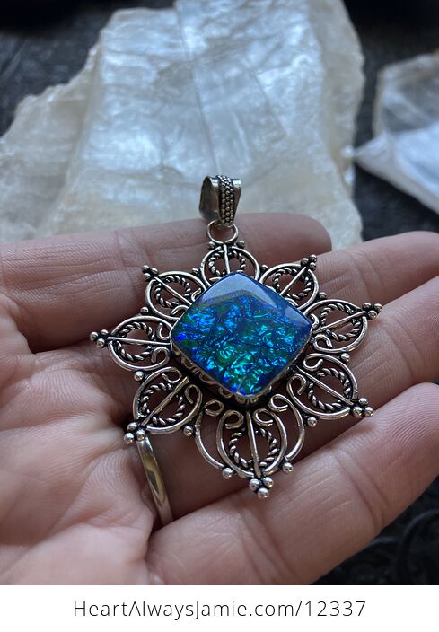 Blue Green Synthetic Opal Crystal Stone Jewelry Pendant - #Eyaj793JJW4-3