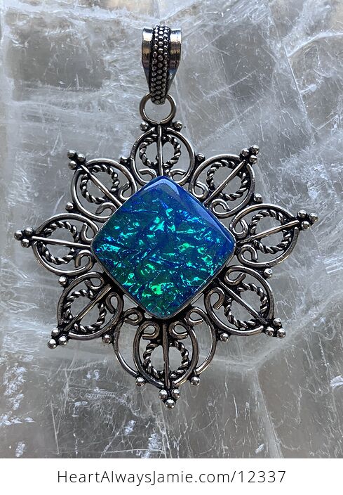 Blue Green Synthetic Opal Crystal Stone Jewelry Pendant - #Eyaj793JJW4-1