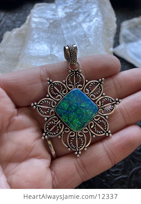 Blue Green Synthetic Opal Crystal Stone Jewelry Pendant - #Eyaj793JJW4-2